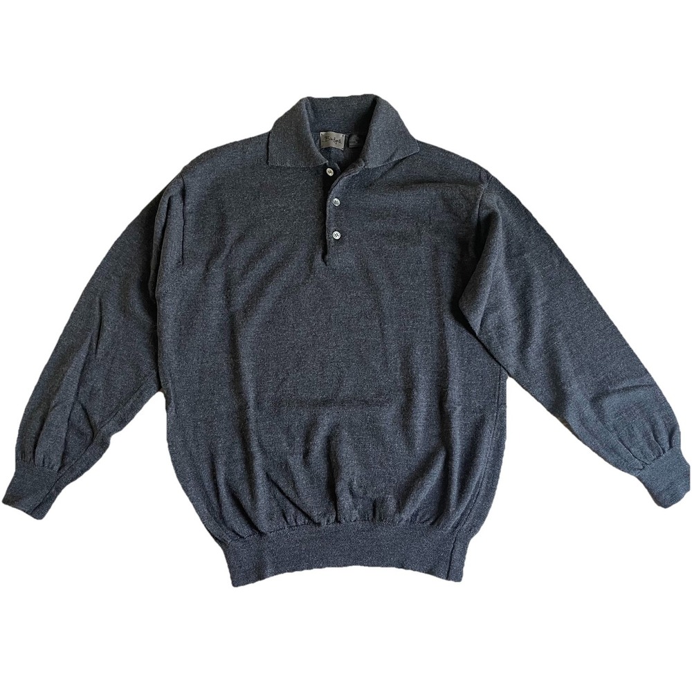 Bridges Sweater Mens 100% Fine Merino Wool Medium Button Collared Charcoal Gray